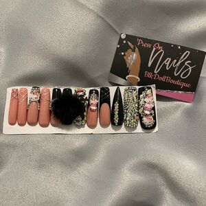 Black and Pink Press-On Nails